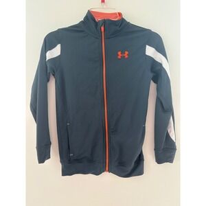 Under Armour Youth Medium Gray Full Zip Athletic Jacket With Orange Zipper/ Logo